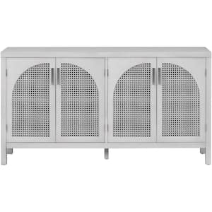 60 in. W x 15 in. D x 32.1 in. H Gray Linen Cabinet with 4 Artificial Rattan Doors and 2 Adjustable Shelves
