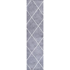 Cole Gray/White 2 ft. x 8 ft. Minimalist Diamond Trellis Area Rug