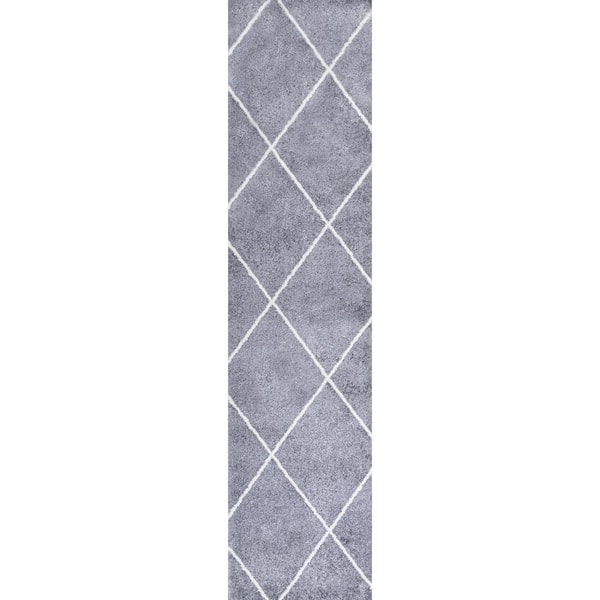 Cole Gray/White 2 ft. x 8 ft. Minimalist Diamond Trellis Area Rug