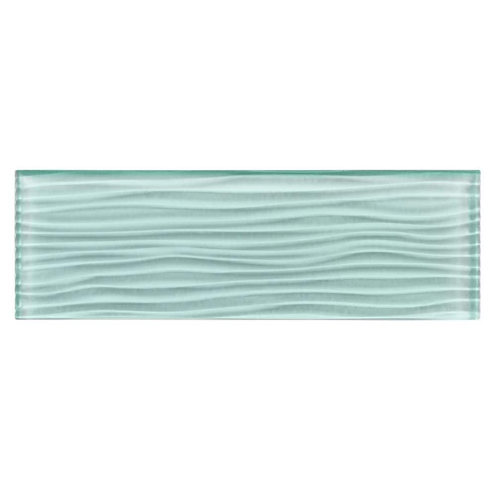 Enchant Parade Bewitch Aqua Blue Glossy 4 in. x 12 in. Glass Textured Subwa