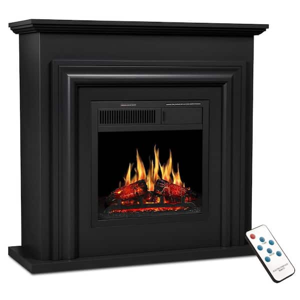 36 in. Freestanding Wooden Electric Fireplace in Black