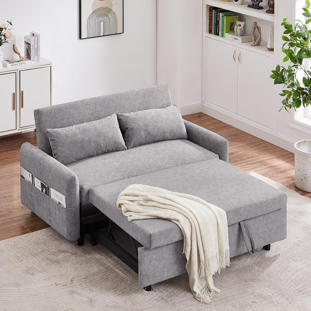 Harper & Bright Designs Loveseat 55.1 in. Gray Microfiber Twin Size ...