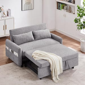 Loveseat 55.1 in. Gray Microfiber Twin Size Sleep Sofa Bed, Adjustable Backrest, Storage Pockets and 2-Soft Pillows