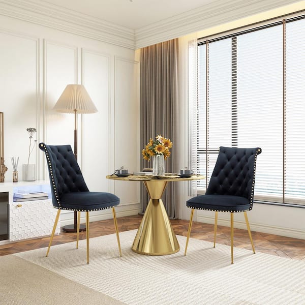 Clihome Black Modern Featured Velvet Dining Chair with Adjustable Legs and Metal Feet (Set of 2)