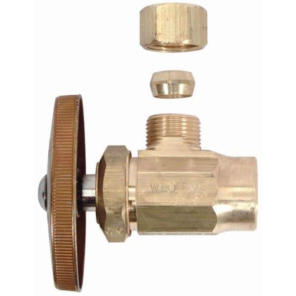 BrassCraft 1/2 in. Sweat Inlet x 3/8 in. Compression Outlet Rough Brass  Multi-Turn Angle Valve R19X R1 - The Home Depot