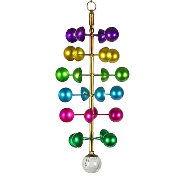 Exhart Art-In-Motion Colorful Hanging Helix Cup with Glass Crackle Ball, 9.5 in. x 19 in. Metal Spinner