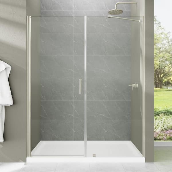 ANGELES HOME 60-60 1/2 in.W x 72 in. H Semi-Frameless Double Hinges Shower Door in Brushed Nickel, Reversible Installation