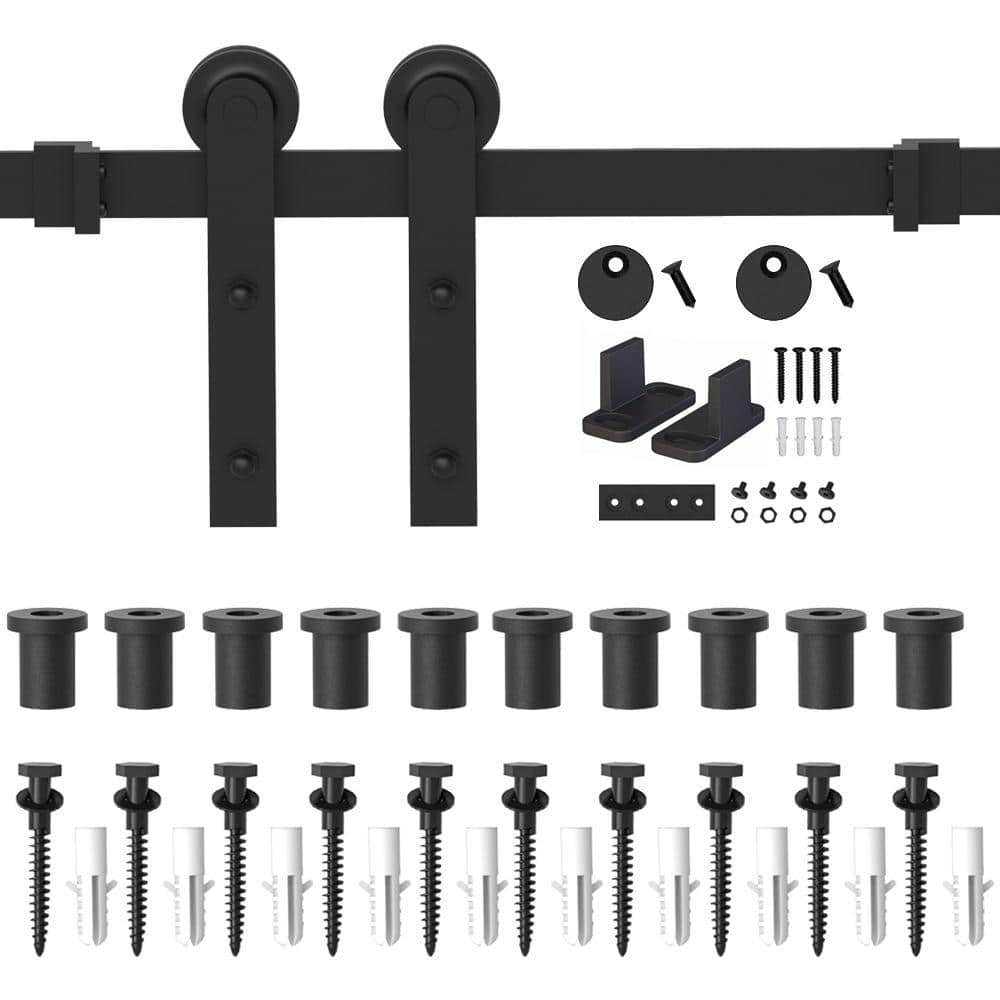 14 ft./168 in. Frosted Black Strap Sliding Barn Door Hardware Kit for Single Wood Door with Non-Routed Floor Guide price history on PriceWatchPro