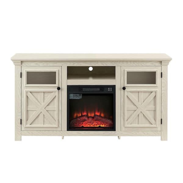 60 in. Freestanding 18 in. Electric Fireplace Insert TV Stand with 2 Doors Cabinet in White