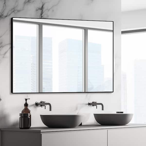 Cesicia 60 in. W x 36 in. H Rectangular Framed Wall Mount Bathroom Vanity Mirror in Black Vertical and Horizontal Hanging
