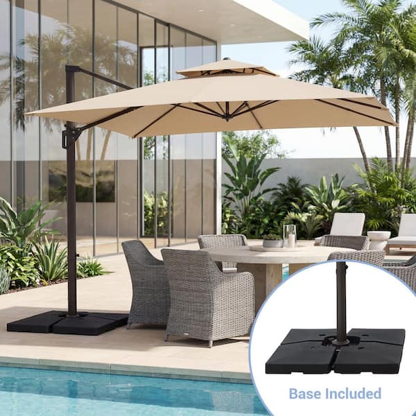 cantilever patio umbrella with weighted base JEAREY 10 ft. x 10 ft. Sq. Cantilever Patio Umbrella with Weighted Base in Beige