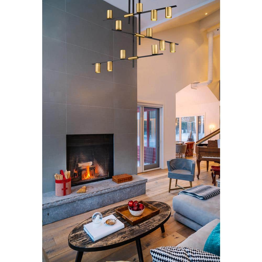 Calumet Chic Industrial 12-Light Matte Black & Olde Brass Chandelier