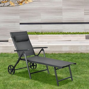 Adjustable Backrest Patio Metal Outdoor Lounge Chair with Wheels Neck Pillow Aluminum Frame
