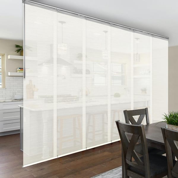 EMOH Ornate Alabaster 70 in.- 130 in. W x 116 in. L Adjustable 6-Panel Satin Nickel Single Rail Panel Track, 23.5 in. Slates