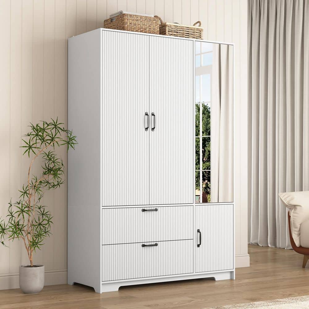 white armoire dresser Mhsatyrs Wardrobe Closet with Drawers: Wardrobe Closet for Hanging Clothes, Modern Bedroom Armoires with Hanging Rod, Wardrobes Closets with Doors and Shelves (White, 47") : Home & Kitchen and a full FUFU&GAGA White Wood 59.8 in.