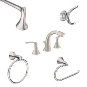 Darcy 8 in. Widespread Bath Faucet w/ 4-Pc Hardware Set in Spot Resist Brushed Nickel (24 in. Towel Bar)(Valve Included)