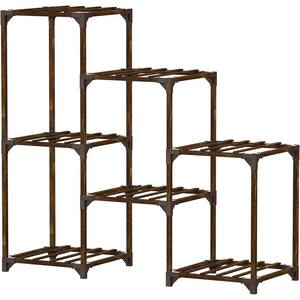 35 in. Indoor/Outdoor Natural Walnut Wooden Plant Stand (5 Tiers 7 Potted)