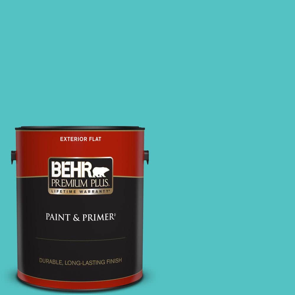 BEHR PREMIUM PLUS 1 gal. #500B-4 Gem Turquoise Flat Exterior Paint