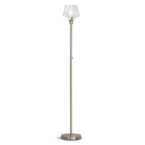Cafe 71 in. Brushed Nickel LED Dimmable Torchiere Floor Lamp with LED Bulb, Clear Glass Shade