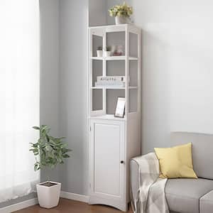 15.7 in. W x 12.6 in. D x 63.2 in. H Tall Floor Storage Cabinet Solid Wood Free Standing Linen Cabinets in White