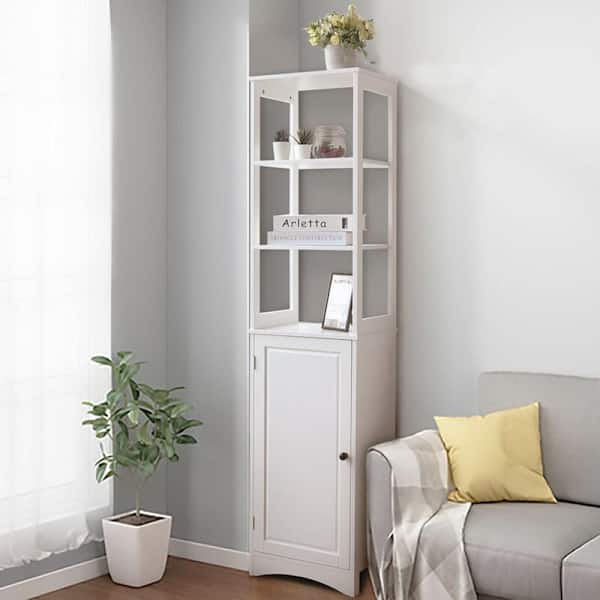 Unbranded 15.7 in. W x 12.6 in. D x 63.2 in. H Tall Floor Storage Cabinet Solid Wood Free Standing Linen Cabinets in White
