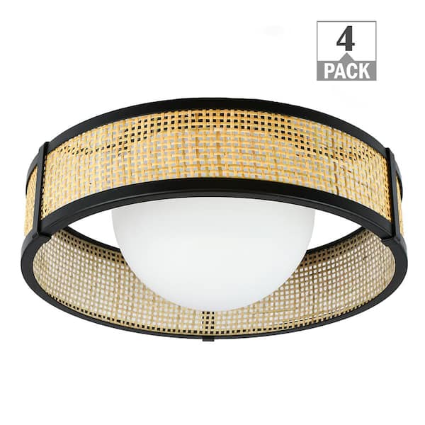 13 in. Modern Farmhouse Rattan LED Flush Mount 1100 Lumens Adjustable CCT (4-Pack)