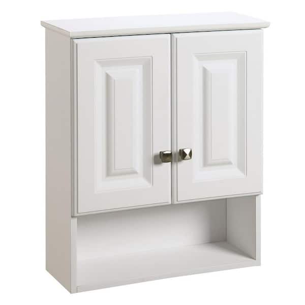 Design House Wyndham 22 In. W x 8 In. D x 26 In. H 2-Door Bath Wall Cabinet with Satin Nickel Hardware, White
