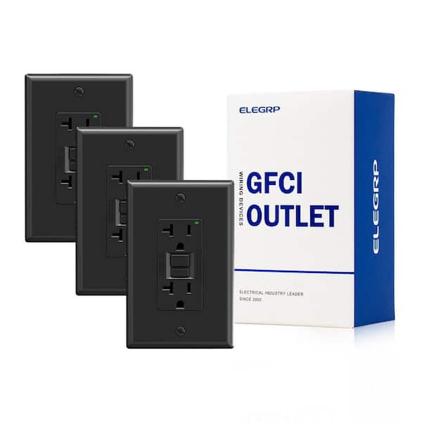 GFCI Outlet Self-Test, 20 Amp 125V NO Tamper Resistant Duplex wall outlet, with Glossy Wall Plate, UL Listed, Black 3PC