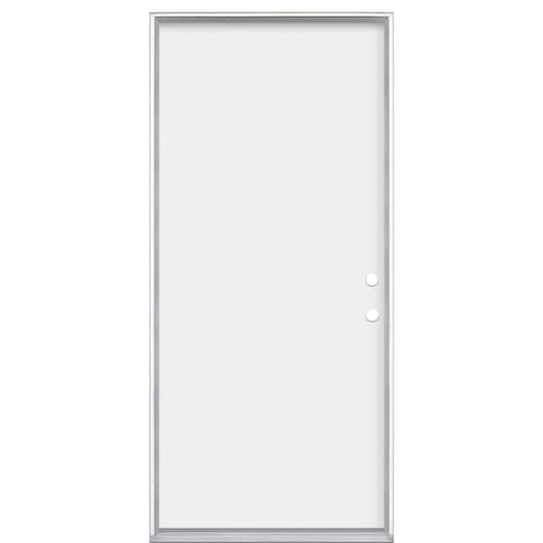 Masonite 36 in. x 80 in. Flush Left Hand Inswing Primed Steel Prehung Front Exterior Door No Brickmold in Vinyl Frame