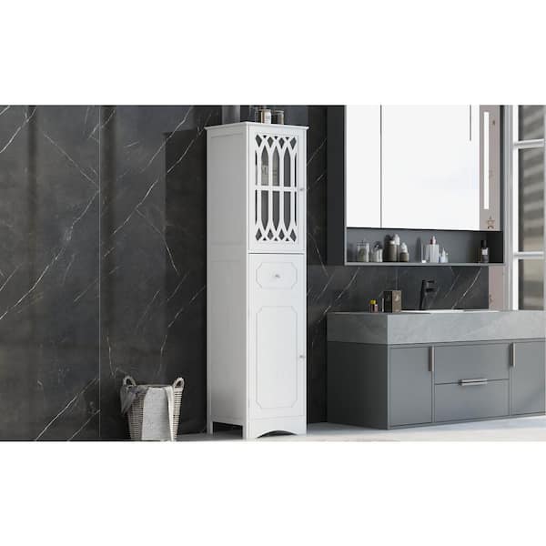 Unbranded 16.5 in. W x 14 in. D x 64 in. H White Wood Linen Cabinet with Adjustable Shelves
