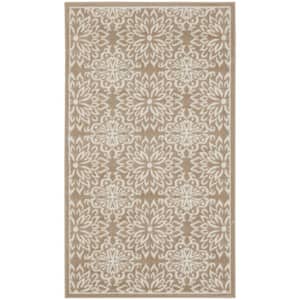 Jubilant Taupe 3 ft. x 5 ft. Floral Transitional Area Rug