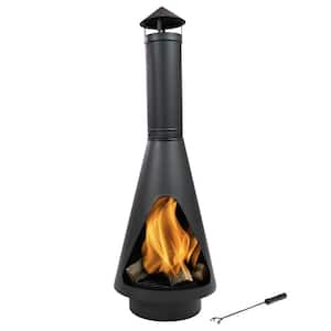 56 in. Steel Outdoor Wood Burning Chiminea Fire Pit with Log Poker Grate and Cover