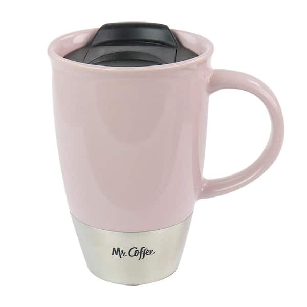 Mr. Coffee Travertine 16 oz. Light Pink Stoneware Stainless Steel Travel Mug with Lid