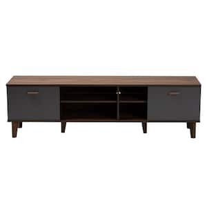Moina 63 in. Walnut and Grey Wood TV Stand Fits 70 in. TV