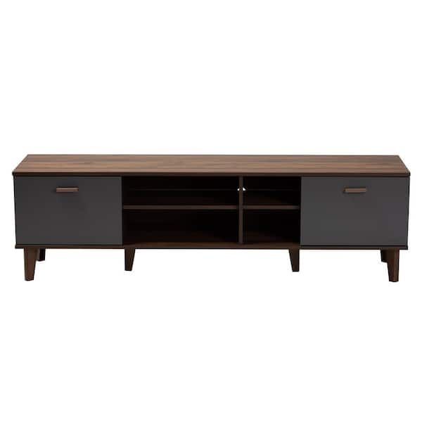 Baxton Studio Moina 63 in. Walnut and Grey Wood TV Stand Fits 70