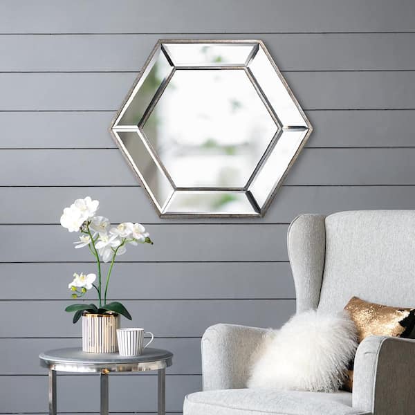 Blisstyle Silver 20.7 in. W x 17.9 in. H Art Deco Octagon MDF Framed Mirror Wall Mirror Wall Decor Mirror