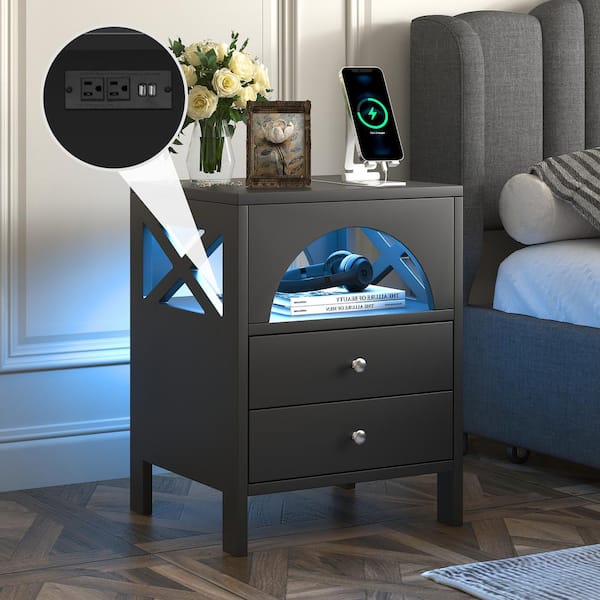 wetiny Black 2-Drawer Nightstand