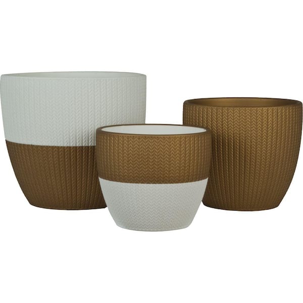 Pride Garden Products BiColor Tread 6.5 in., 5.5 in., and 4.5 in. Gold Ceramic Pots (Set of 3)