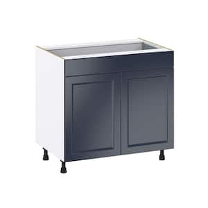 Devon 36 in. W x 24 in. D x 34.5 in. H Painted Blue Shaker Assembled Base Kitchen Cabinet with a Drawer
