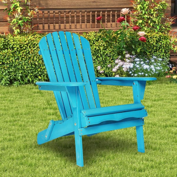 Unbranded Light Blue Solid Cedar Wood Outdoor Folding Adirondack Chairs, Fire Pit Chairs Lounge Patio Chair (Set of 2)