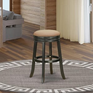 30 in. H Black Counter Height Wooden Barstool Round Shape with Brown Roast PU Leather Upholstered