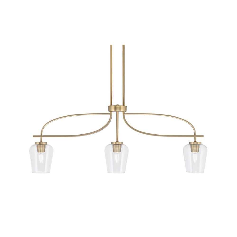 Olympia 14.25 in. 3-Light Chandelier New Age Brass Clear Bubble Glass Shade