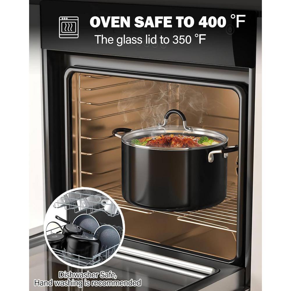 6-Quart Black Nonstick Aluminum Stockpot with Glass Lid