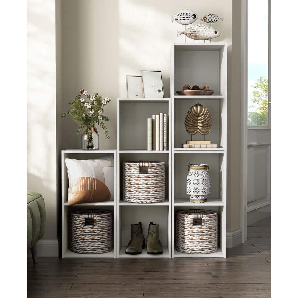 White 2-Shelf Stackable Cube Bookcase with Closed Back
