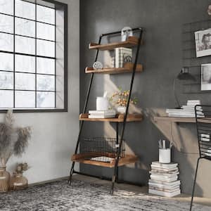 Kasia 71 in. H Light Hickory MDF 4-Shelf Leaning Accent Bookcase With Leveling Feet