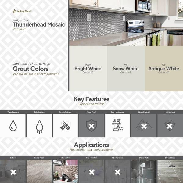 Jeffrey Court Thunderhead Gray 12.25 in. x 11.375 in. x 6 mm Penny Round Matte Porcelain Wall and Floor Mosaic Tile