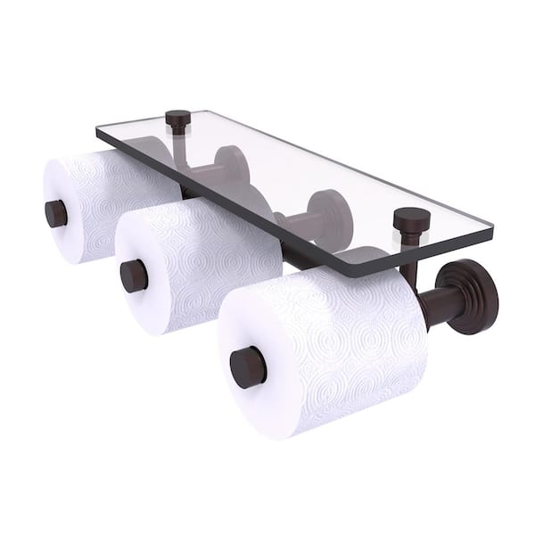 Allied Brass Waverly Place Collection Wall Mounted Toilet Paper Holder in Antique Bronze with Glass Shelf