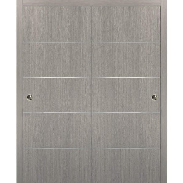 Sartodoors Planum 0020 36 in. x 80 in. Flush Grey Oak Finished WoodSliding door with Closet Bypass Hardware