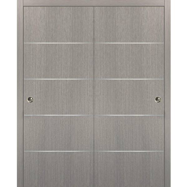 Sartodoors Planum 0020 36 in. x 96 in. Flush Grey Oak Finished WoodSliding door with Closet Bypass Hardware