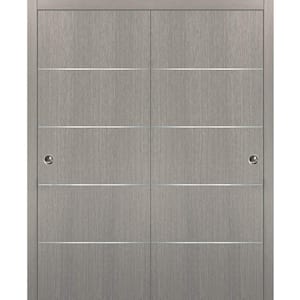 Planum 0020 56 in. x 80 in. Flush Grey Oak Finished WoodSliding door with Closet Bypass Hardware